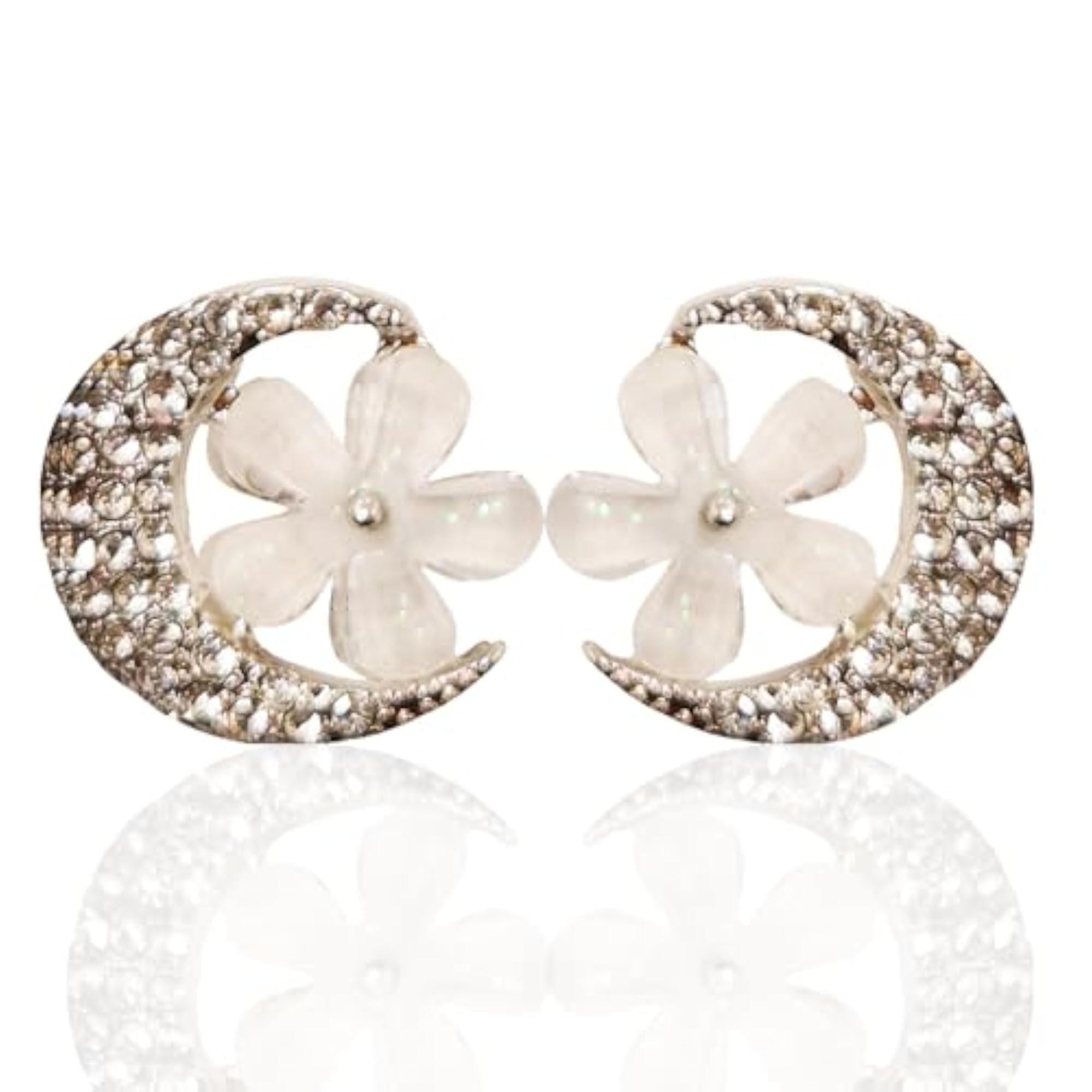 Silver Plated Crescent Moon Stud Earrings